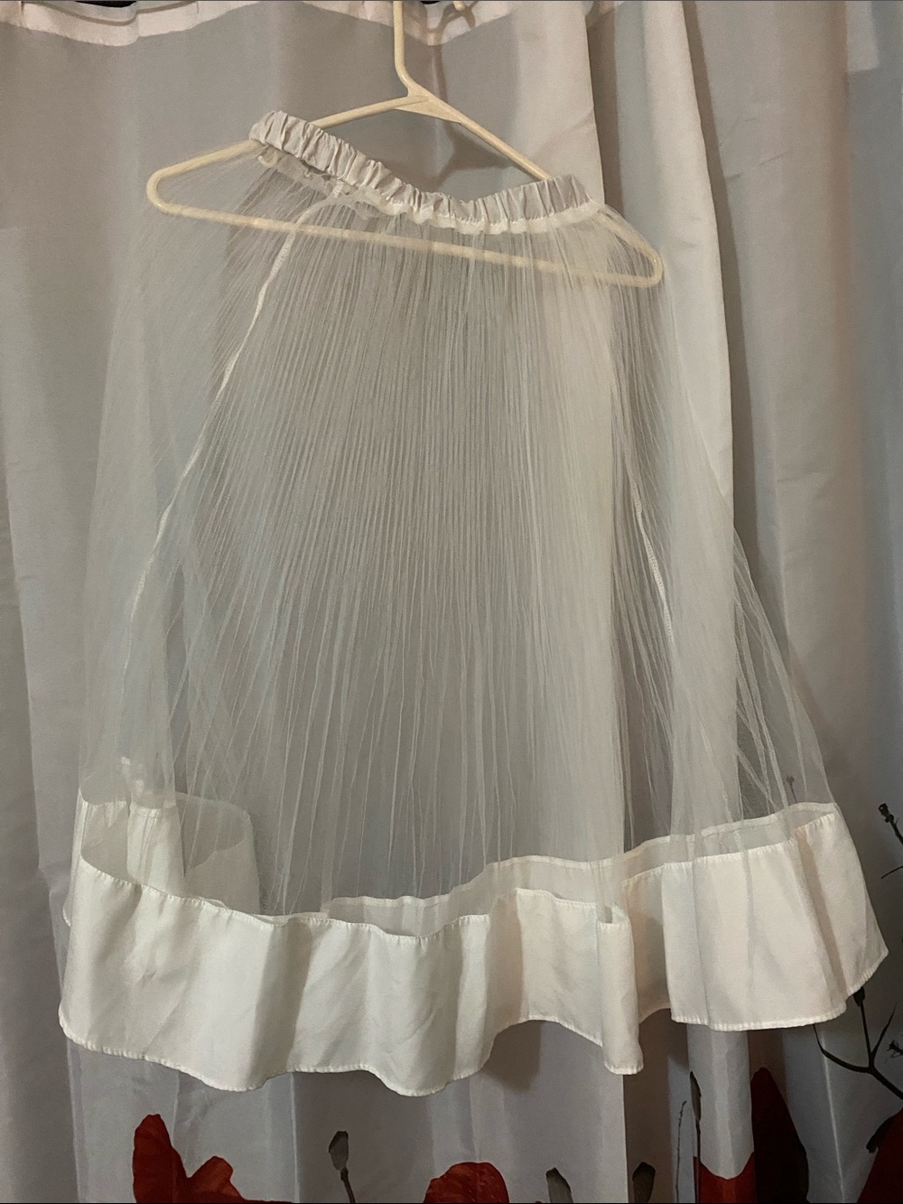 Sheer White Tulle Midi Skirt with Satin Hem